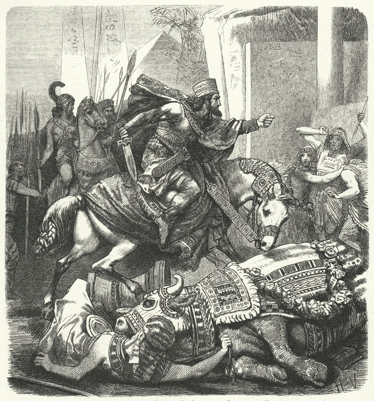 De Perzische keizer Artaxerxes III Ochus doodt de heilige Apis-stier van de Egyptenaren door Hermann Vogel