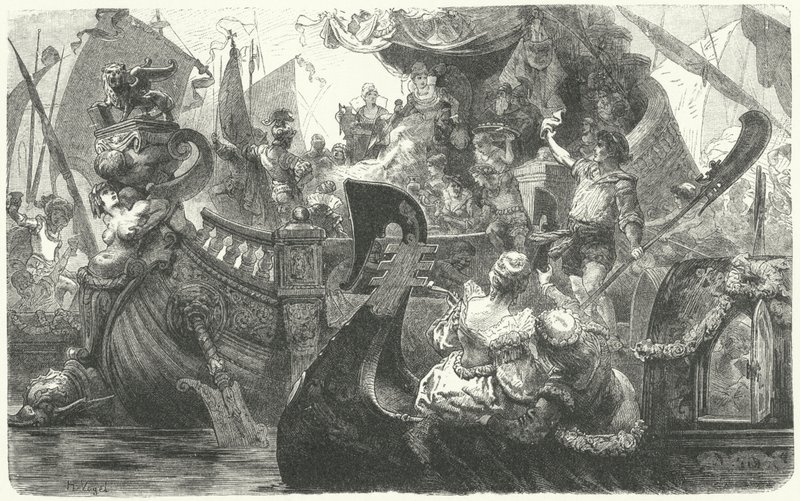 Catherine Cornaro vertrekt vanuit Venetië om koningin van Cyprus te worden, 1472 door Hermann Vogel