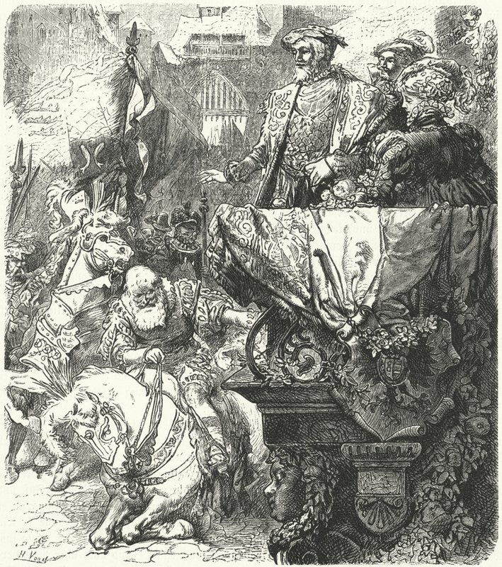 Hertog Ulrich van Württemberg vernedert zich voor de Heilige Roomse Keizer Karel V, 1548 door Hermann Vogel