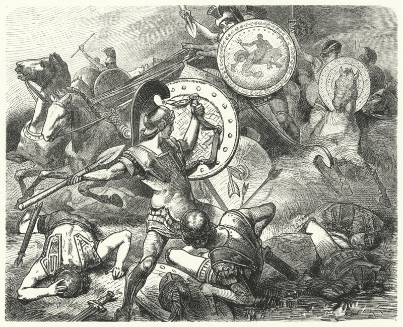 Epaminondas redt het leven van Pelopidas bij de Slag bij Mantinea, 385 v.Chr. door Hermann Vogel