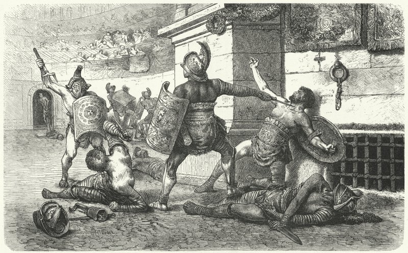Gladiatoren vechten in de arena in het oude Rome door Hermann Vogel