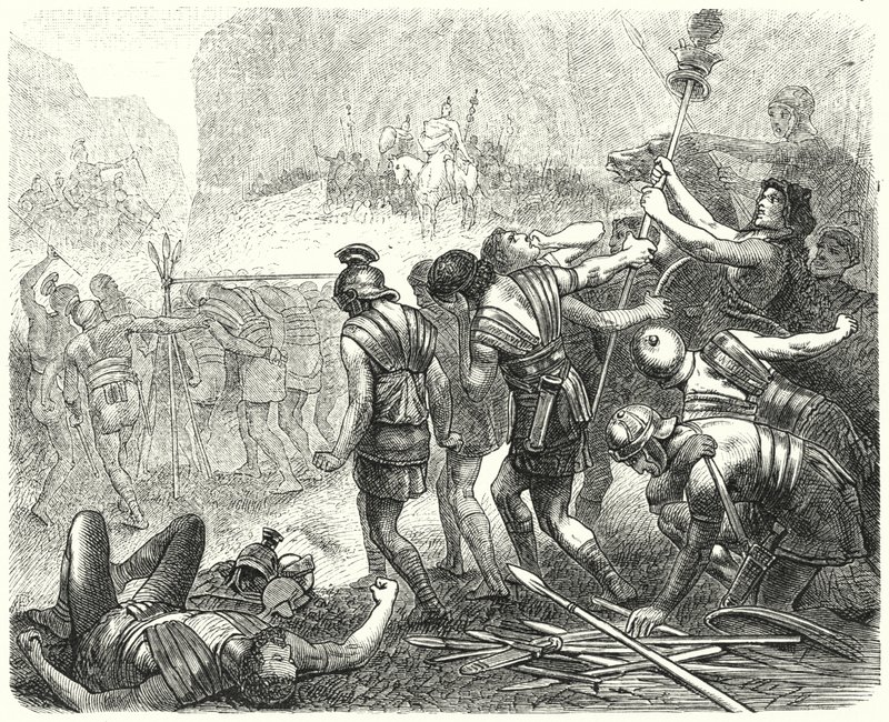 Vernedering van het Romeinse leger door de Samnieten bij de Caudijnse Forks, 321 v.Chr. door Hermann Vogel