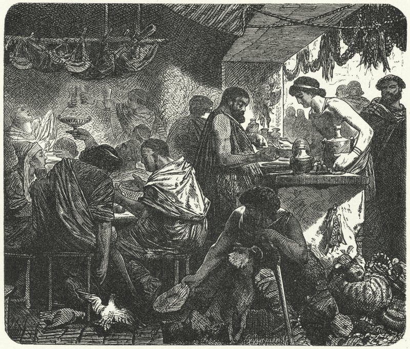 Scène in een taverne in het oude Rome door Hermann Vogel
