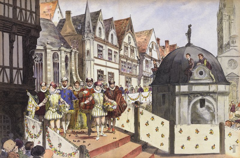 Het huwelijk van Hendrik III van Navarra en Marguerite van Valois, Parijs, 18 augustus 1572 door Hermann Vogel