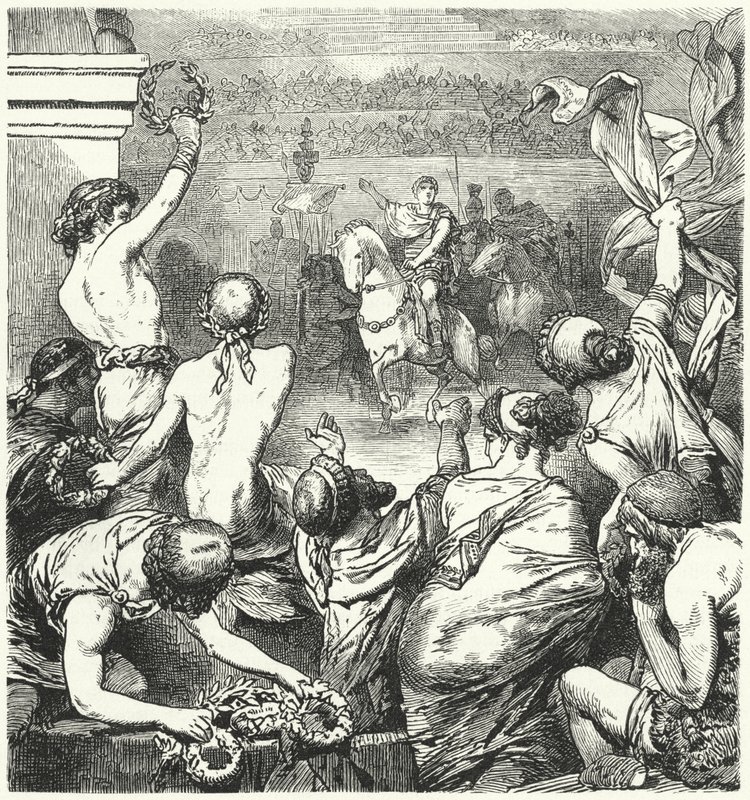 Titus Quinctius Flaminius verkondigt de vrijheid van de Griekse staten, 196 v.Chr. door Hermann Vogel