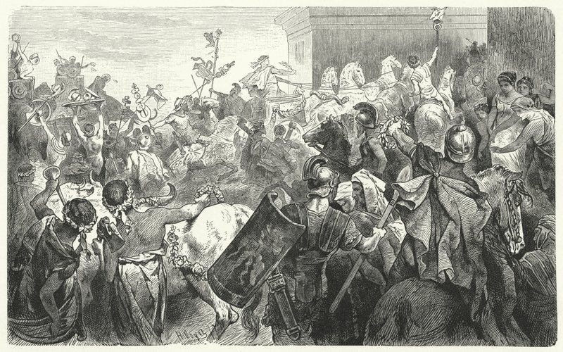 Triomf van Scipio Aemilianus na de vernietiging van Carthago in de Derde Punische Oorlog, 146 v.Chr. door Hermann Vogel