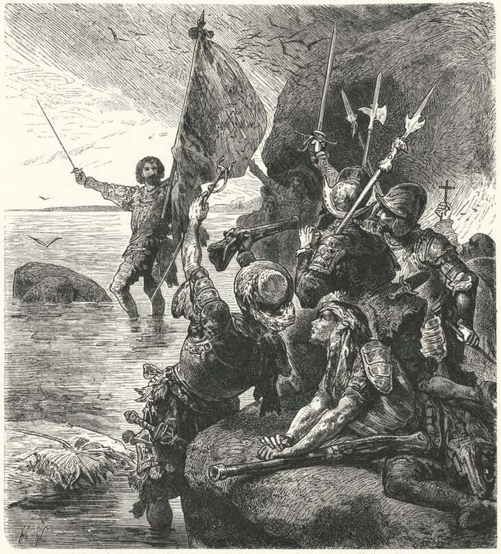 Vasco Nunez de Balboa claimt de Stille Oceaan voor Spanje, 1513 door Hermann Vogel