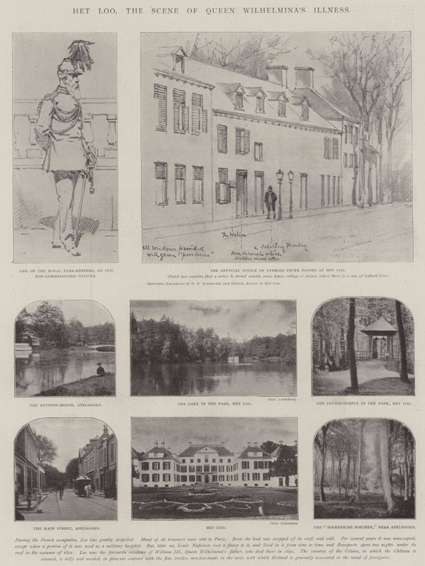 Het Loo, de plaats van de ziekte van koningin Wilhelmina door Hermanus Willem Koekkoek