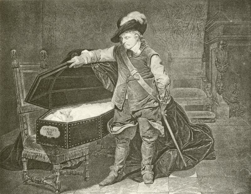 Oliver Cromwell kijkt naar het lijk van koning Charles I door Hippolyte Delaroche