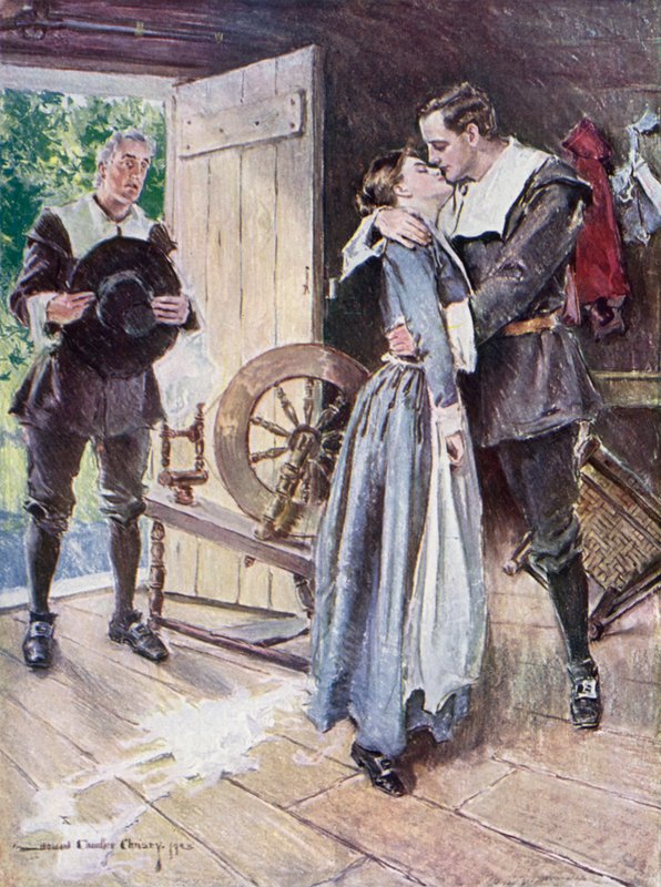 Illustratie voor De Hofmakerij van Miles Standish door Henry Wadsworth Longfellow door Howard Chandler (after) Christy