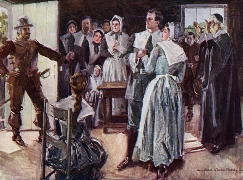 Illustratie voor De Hofmakerij van Miles Standish door Henry Wadsworth Longfellow door Howard Chandler (after) Christy