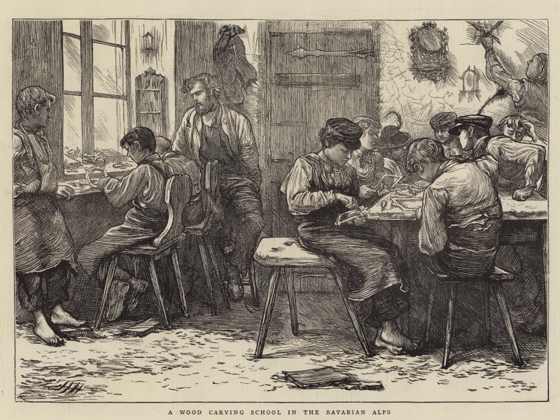 Een houtsnijdersschool in de Beierse Alpen door Hubert von Herkomer