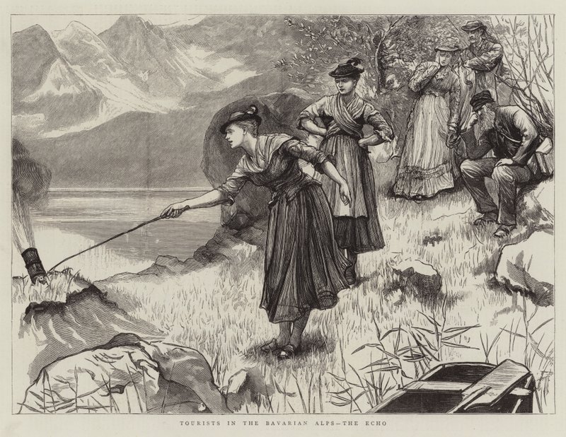 Toeristen in de Beierse Alpen, de Echo door Hubert von Herkomer