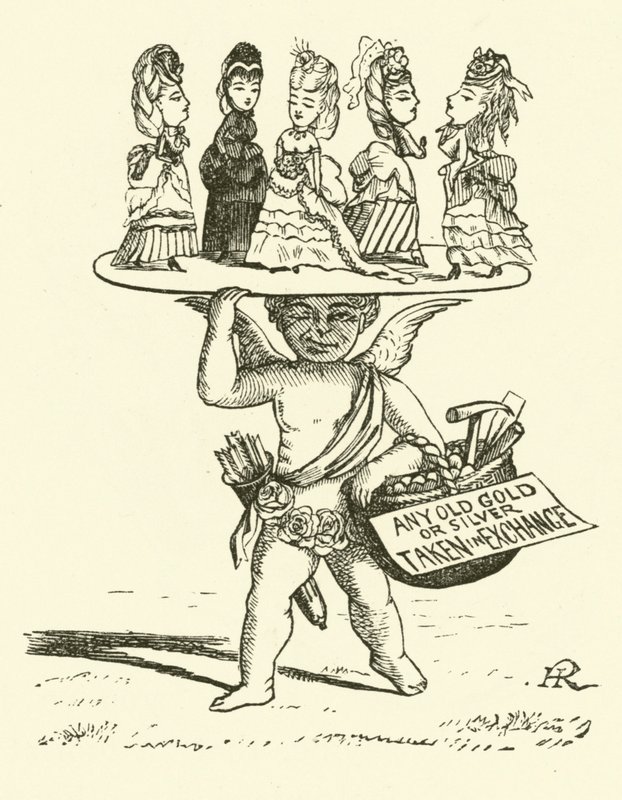 Cupido verkoopt meisjes voor goud of zilver (gravure) door Hugh Rowley