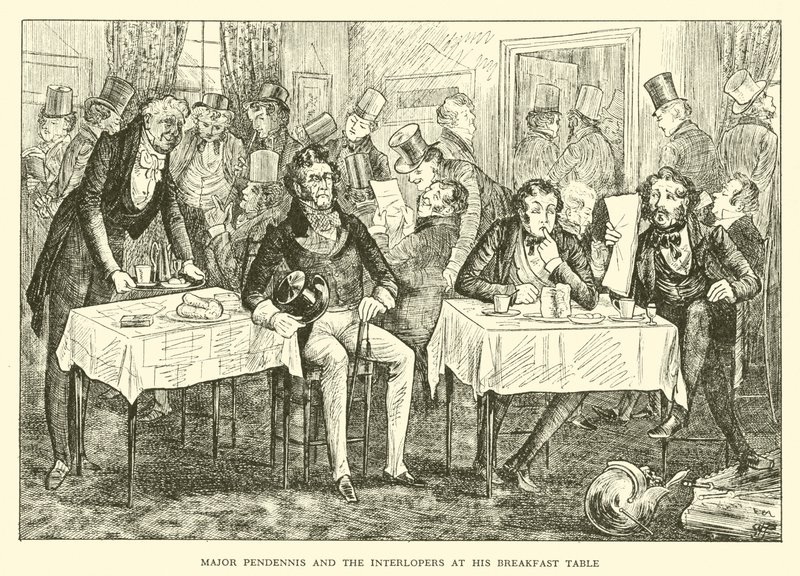 Majoor Pendennis en de indringers aan zijn ontbijttafel door Hugh Thomson
