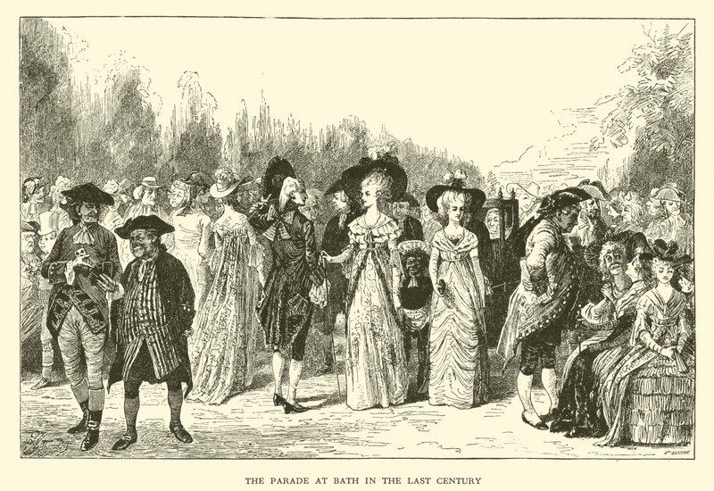 De parade in Bath in de vorige eeuw (gravure) door Hugh Thomson