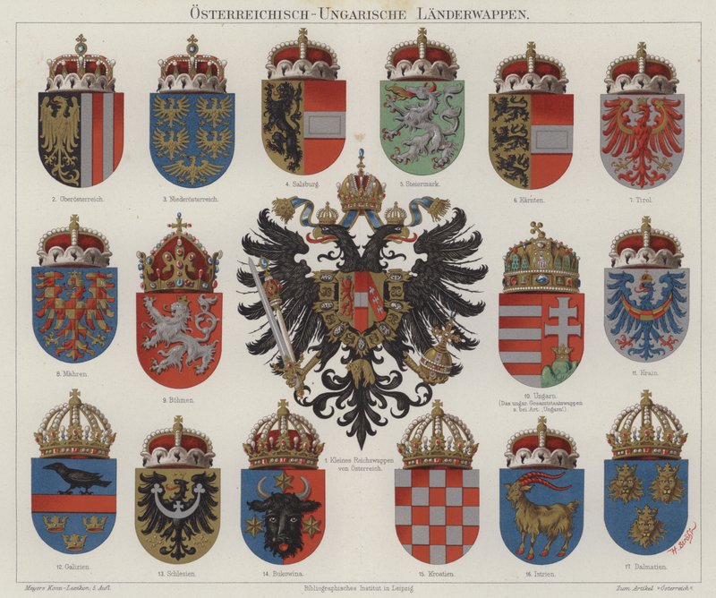 Wapenschilden van het Oostenrijks-Hongaarse Rijk door Hugo Gerard (after) Strohl