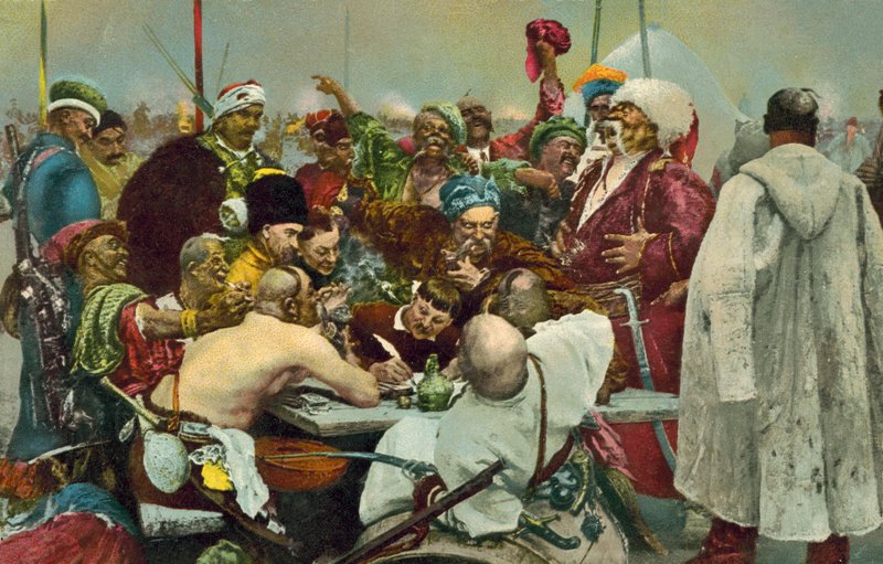 Antwoord van de Zaporozhische Kozakken aan Sultan Mehmed IV van het Ottomaanse Rijk door Ilya Efimovich after Repin