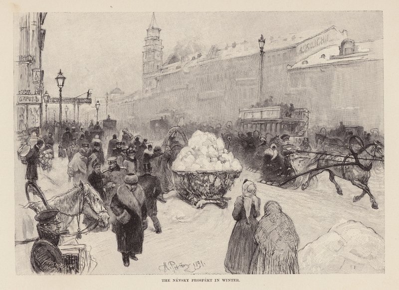 De Nevsky Prospekt in de winter door Ilya Efimovich (after) Repin