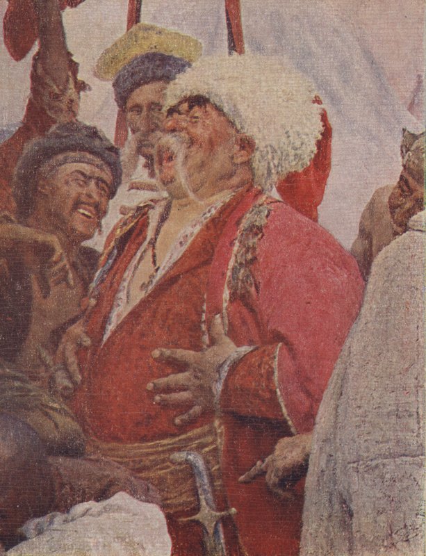 Detail van het schilderij Het Antwoord van de Zaporozhische Kozakken aan Sultan Mehmet IV, 1891 door Ilya Efimovich Repin
