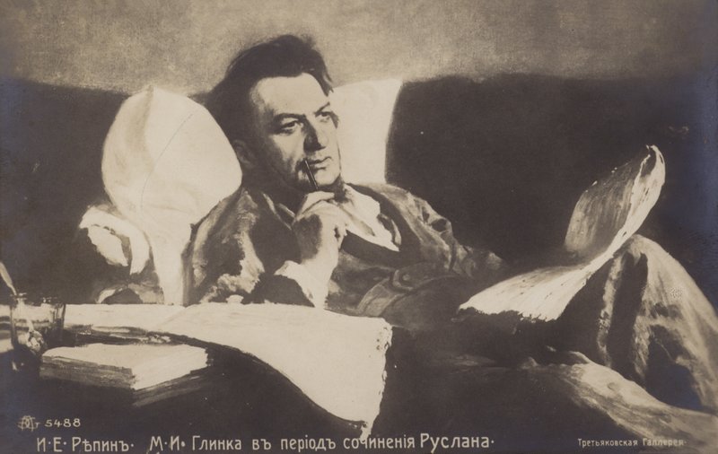 Portret van Russische componist Mikhail Glinka door Ilya Efimovich Repin