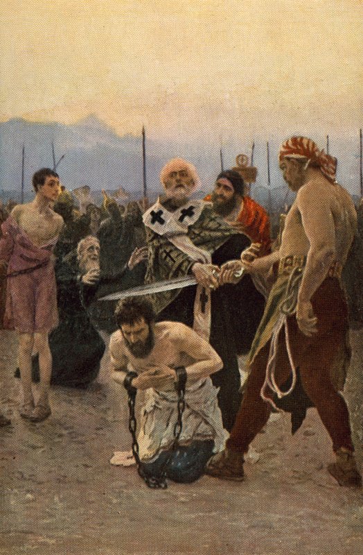 Sint Nicolaas van Myra redt drie onschuldigen van de dood door Ilya Efimovich Repin
