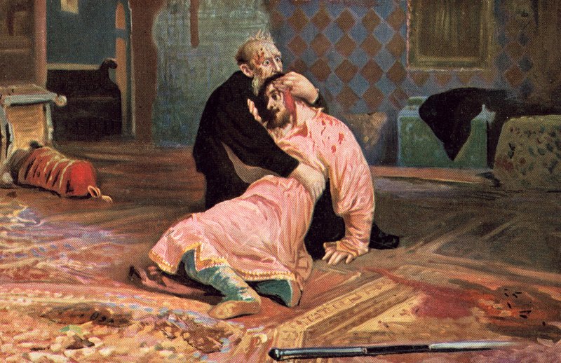 Ivan de Verschrikkelijke en zijn zoon Ivan op 16 november 1581 door Ilya Efimovich after Repin