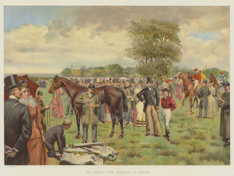 De Derby, de Paddock in Epsom door Isaac J. Cullin