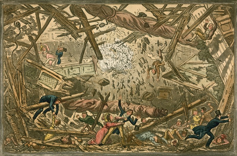 Het instorten van het New Brunswick Theatre, 28 februari 1828 door Isaac, Robert and George Cruikshank