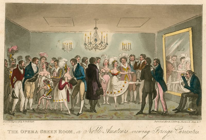 De groene kamer van de opera, of edele amateurs die buitenlandse curiosa bekijken door Isaac, Robert and George Cruikshank