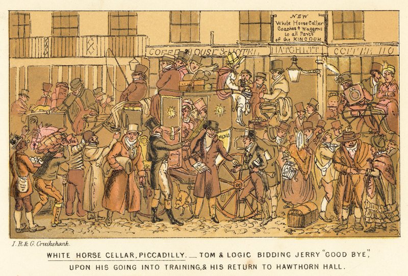 White Horse Cellar, Piccadilly door Isaac, Robert and George Cruikshank