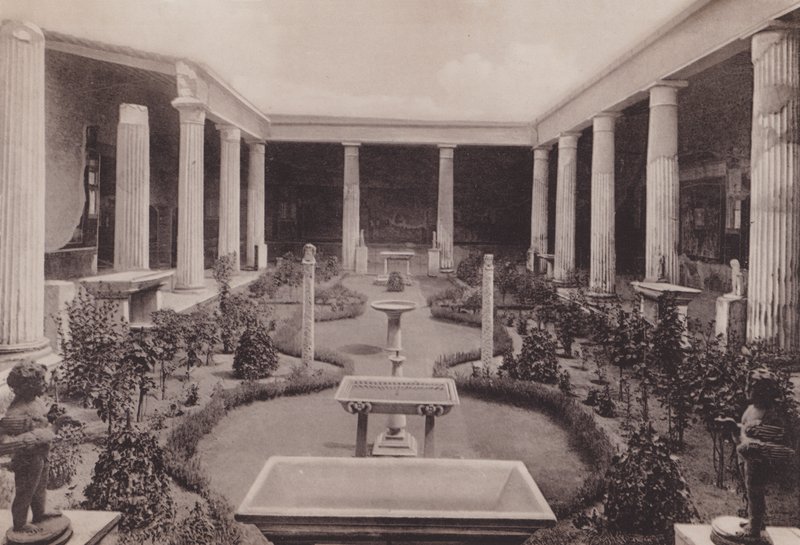 Casa Dei Vettii, Peristilio, Huis van de Vettii, de Peristyle (zw/w foto) door Italian Photographer