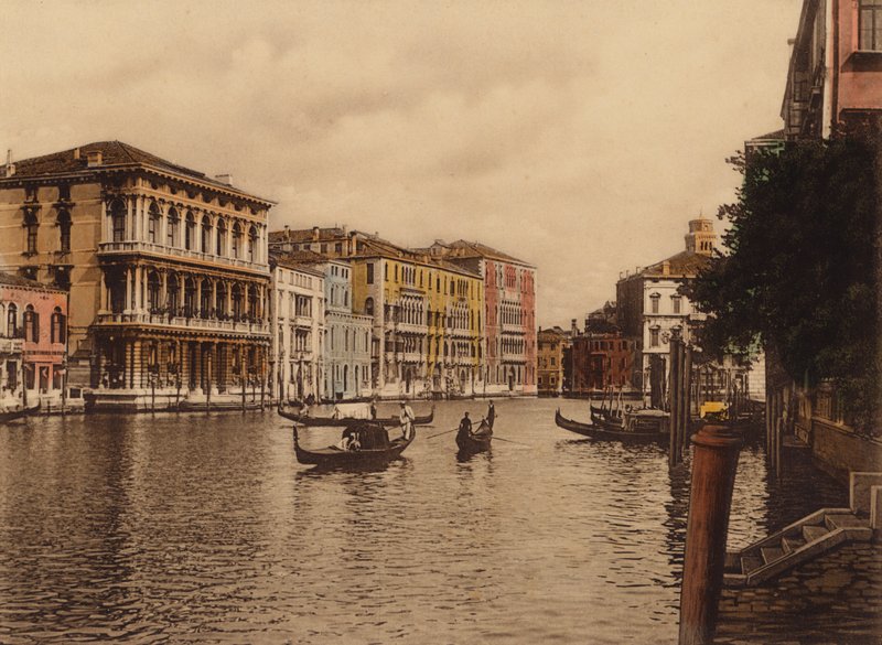 Venezia / Venetië: Canal Grande e Palazzo Browning (ingekleurde foto) door Italian Photographer