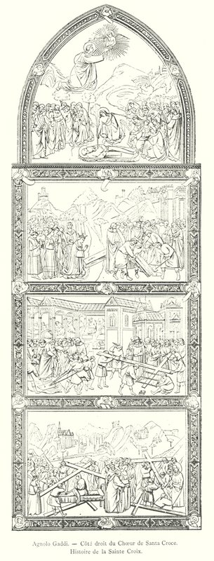 Agnolo Gaddi, rechterkant van het koor van Santa Croce, Verhaal van het Heilige Kruis (gravure) door Italian School