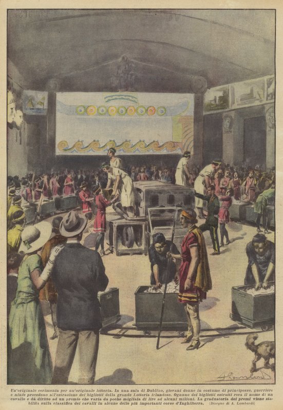 Een originele ceremonie voor een originele loterij (kleurenlitho) door Italian School