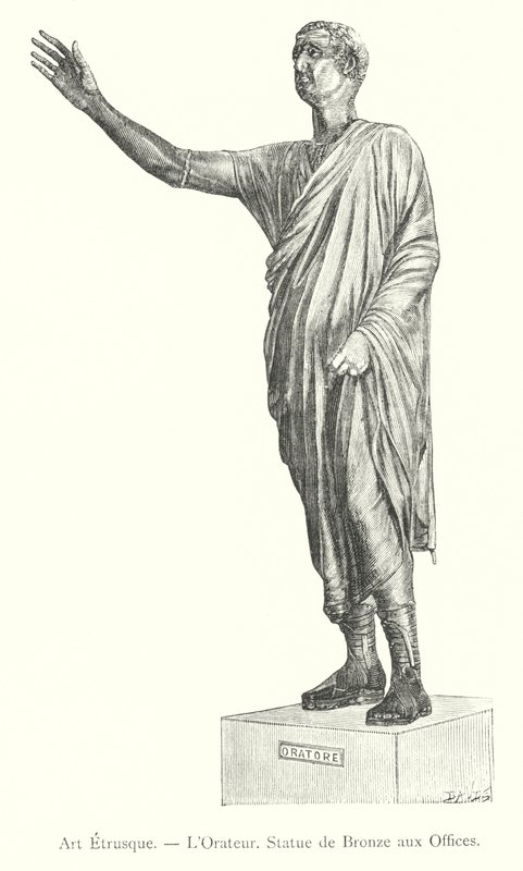 Etruskische kunst, De Orator, Bronzen standbeeld in de Uffizi (gravure) door Italian School