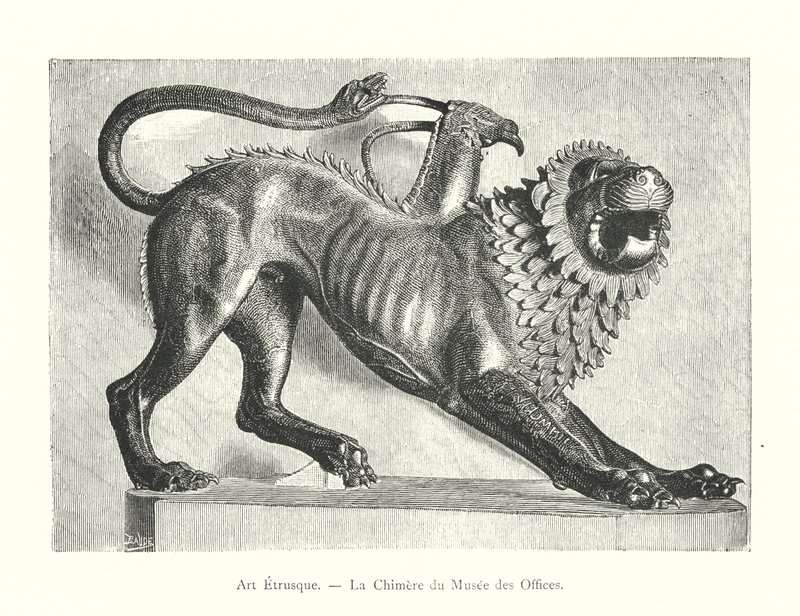 Etruskische kunst, De Chimera van het Uffizi Museum (gravure) door Italian School