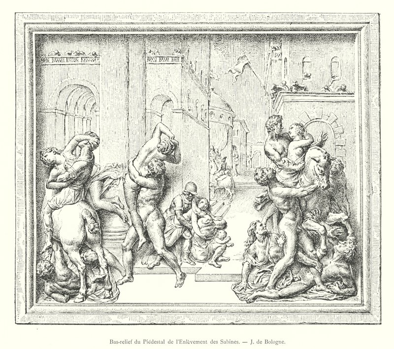 Bas-reliëf van het Voetstuk van de Ontvoering van de Sabijnse Vrouwen, J. de Bologne (gravure) door Italian School