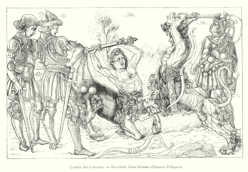 Gevecht van de Centauren, facsimile van een gravure van Antonio Pollajuolo (gravure) door Italian School