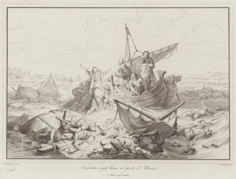 Nederlaag van de Hunnen bij de haven van Albiola, 903 door Italian School