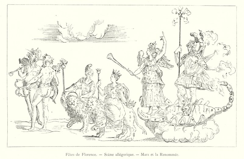 Feesten van Florence, Allegorische Scène, Mars en de Roem door Italian School