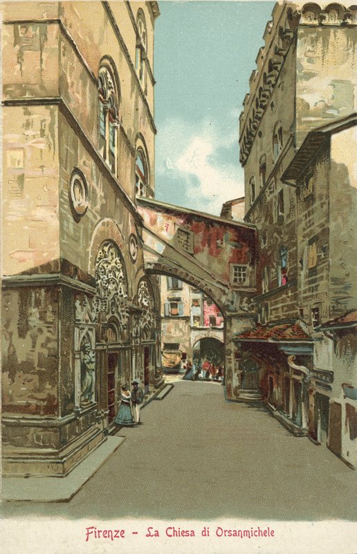 Florence, Italië, De kerk van Orsanmichele (kleurenlitho) door Italian School