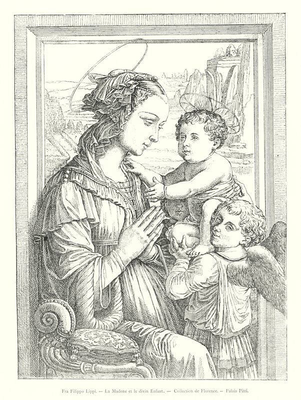 Fra Filippo Lippi, De Madonna en het goddelijke Kind, Verzameling van Florence, Pitti Paleis (gravure) door Italian School