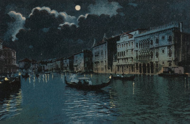 Canal Grande (kleurenlitho) door Italian School