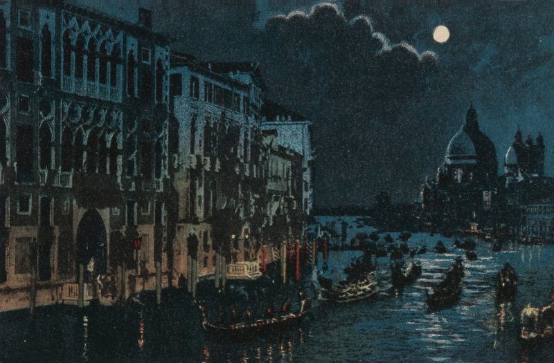 Canal Grande en Salute (kleurenlitho) door Italian School