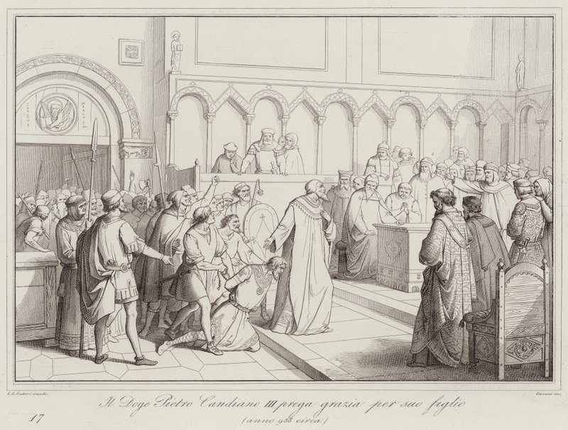 Il Doge Pietro Candiano III bidt om genade voor zijn zoon, 958 door Italian School