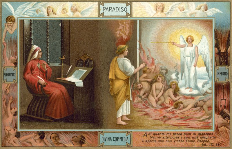 Illustratie voor De goddelijke komedie van Dante (kleurenlitho) door Italian School