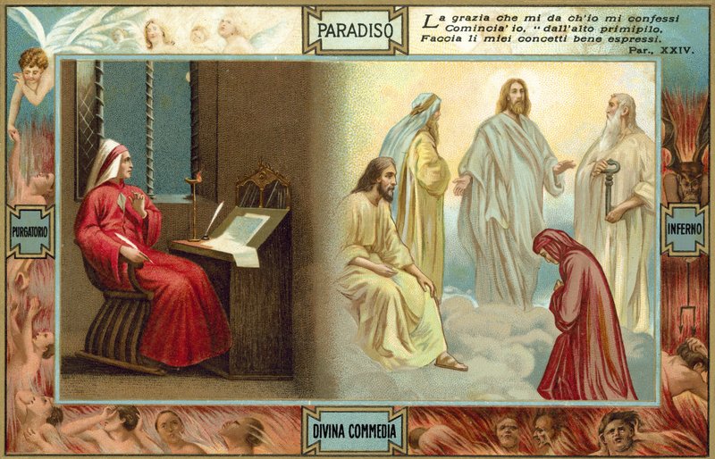 Illustratie voor De goddelijke komedie van Dante (kleurenlitho) door Italian School