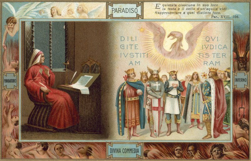 Illustratie voor De goddelijke komedie van Dante (kleurenlitho) door Italian School