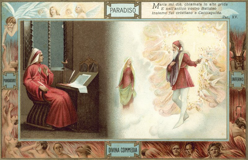 Illustratie voor De goddelijke komedie van Dante (kleurenlitho) door Italian School